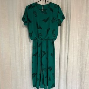 Vintage Green Print Dress Size 14